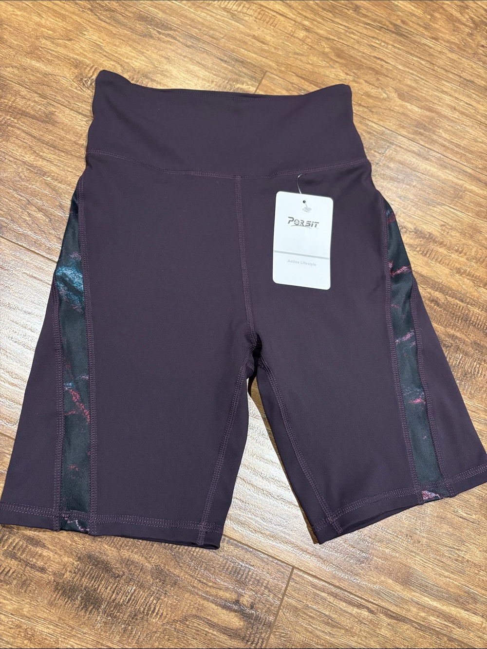 Women's High-Rise Plum Shorts with Patterned Side Panels